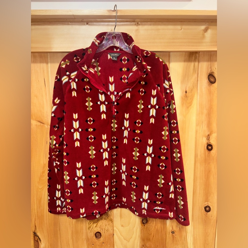 Eddie Bauer women's Aztec-print quarter-zip fleece pullover sweater Southwest XL